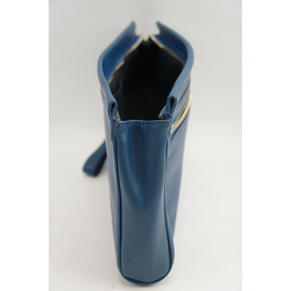Coach Wristlet Blue Leather Tassel Charm Zippered Clutch VGC